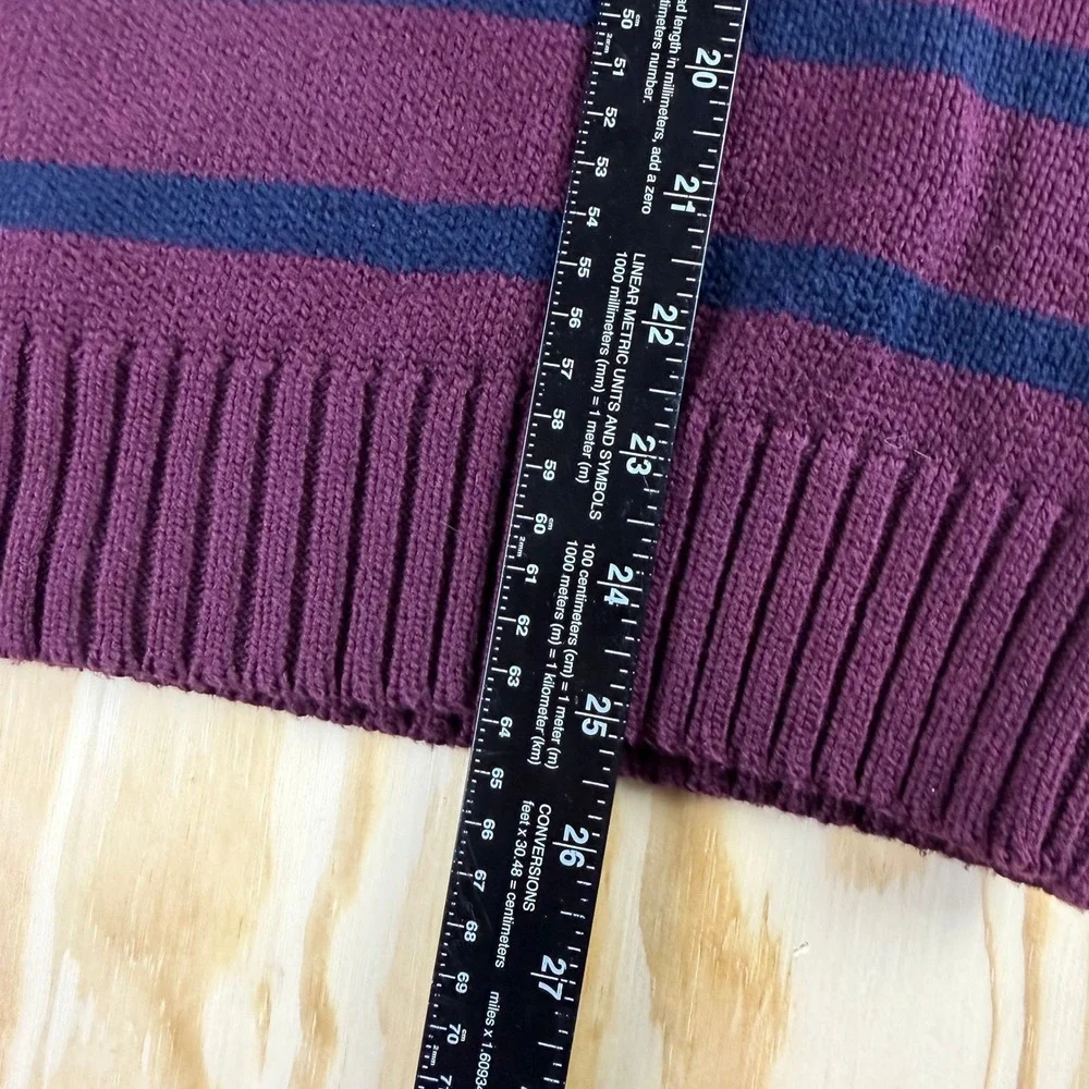 Polo Ralph Lauren Mens Striped Crewneck Sweater‎ Burgundy Navy Blue Large Pony L